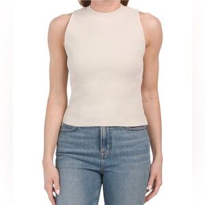 Rachel Zoe Ribbed Sculpted sleeveless mock neck tank
